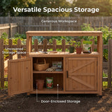 Wooden Patio Bar Table Set with Storage Light Brown