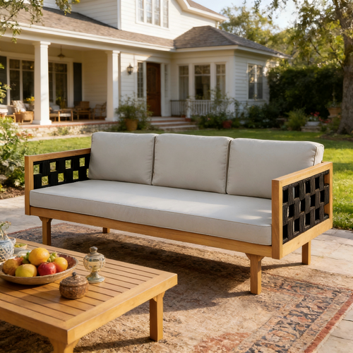 3-Seater Outdoor Daybed Acacia Wood 67.5" Patio Lounge Sofa