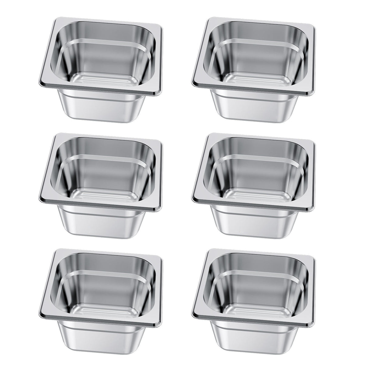 6 Pack Stainless Steam Hotel Pans, 1/6 Size Table Steam Pan, 4 Inch Deep