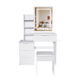 Modern Vanity Desk with 3 LED Lighting Modes, 4 Drawers, Hair Dryer Holder & Pow