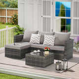 Outdoor Sectional Set PE Rattan Steel Light Gray L-Shape 3 Piece Seats 4