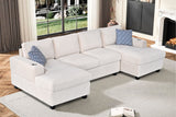 L-Shaped Sectional Sofa with Corduroy, Cup Holders, Chaise