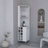 Kaia 70" Tall Corner Bar Cabinet With Four Shelves, Ten Wine Bottle Cubbies