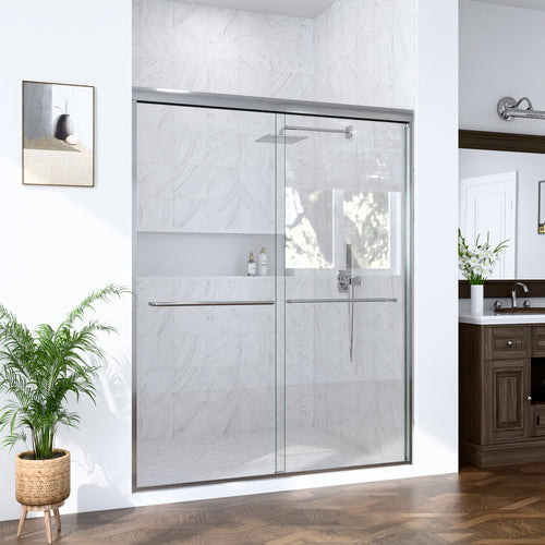 (NEW) 56"-60"W*72" H Semi-Frameless Double Sliding Shower Door