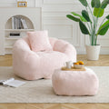 Giant Faux Fur Bean Bag Chair With Footstool Shell Shaped Oversized Floor Sofa