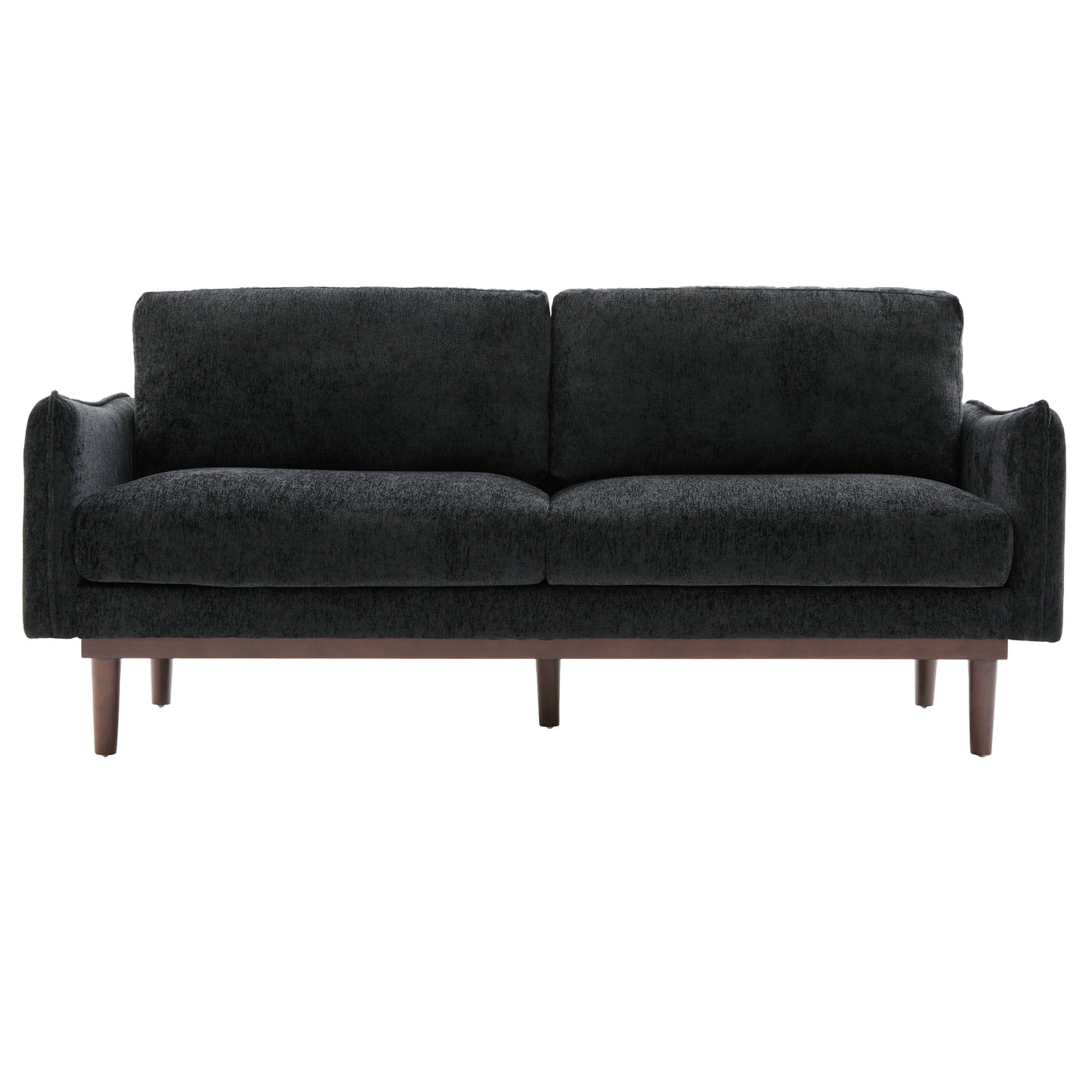 Black Chenille 2-Seater Loveseat Sofa 75.75" with Wood Legs