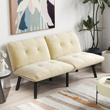 Fabric Sleeper Sofa Foldable Cream 63"
