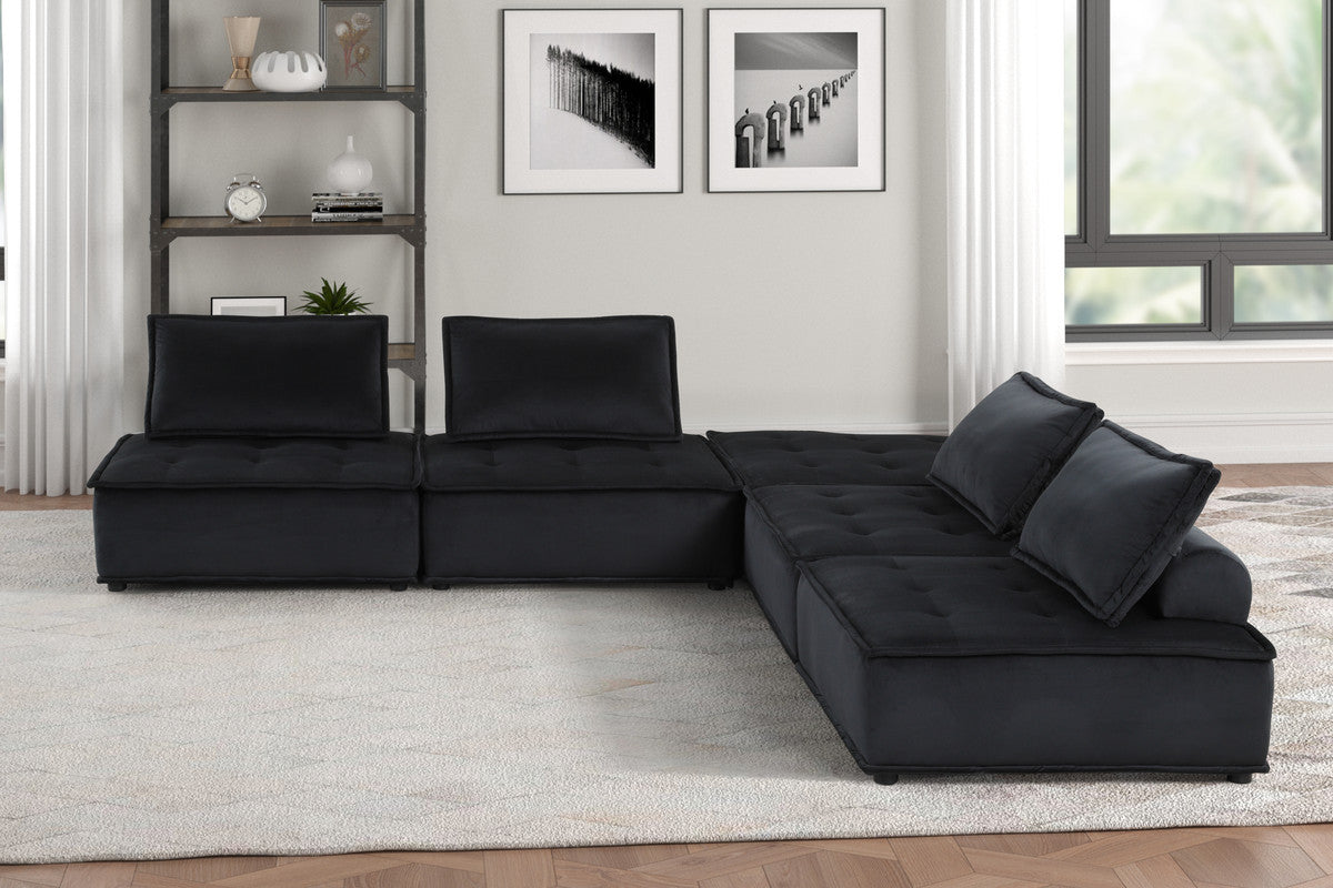 Black Velvet 5 Pc Sectional Sofa 120"W