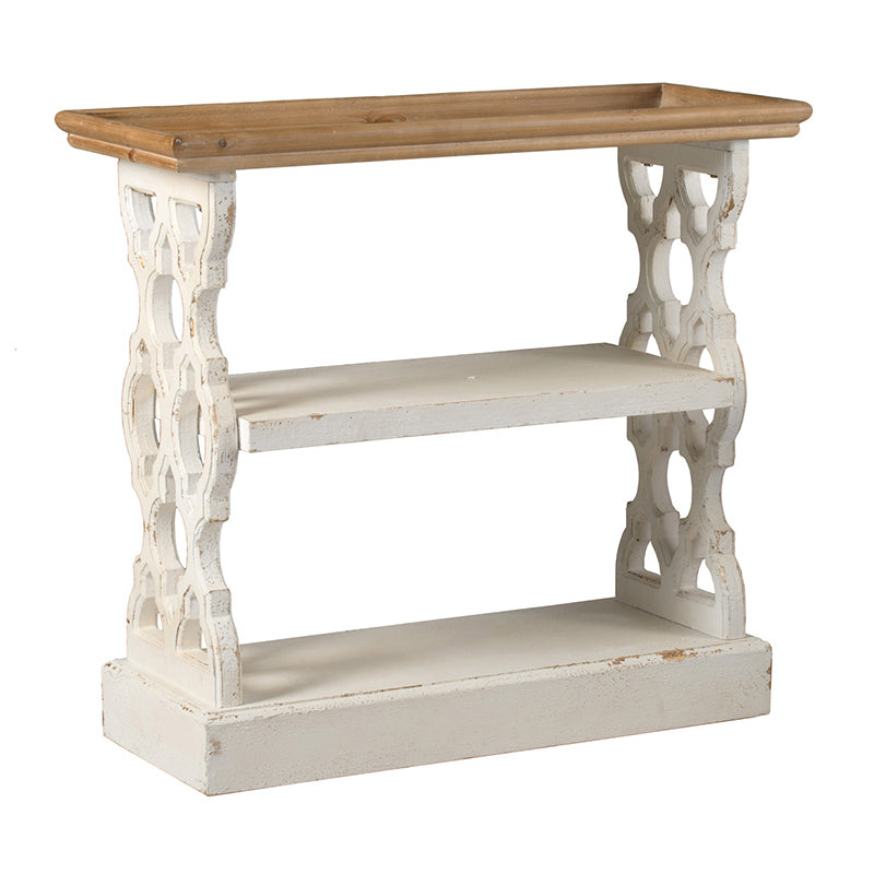 White Natural Wood French Country Console Table 35.5x14x32