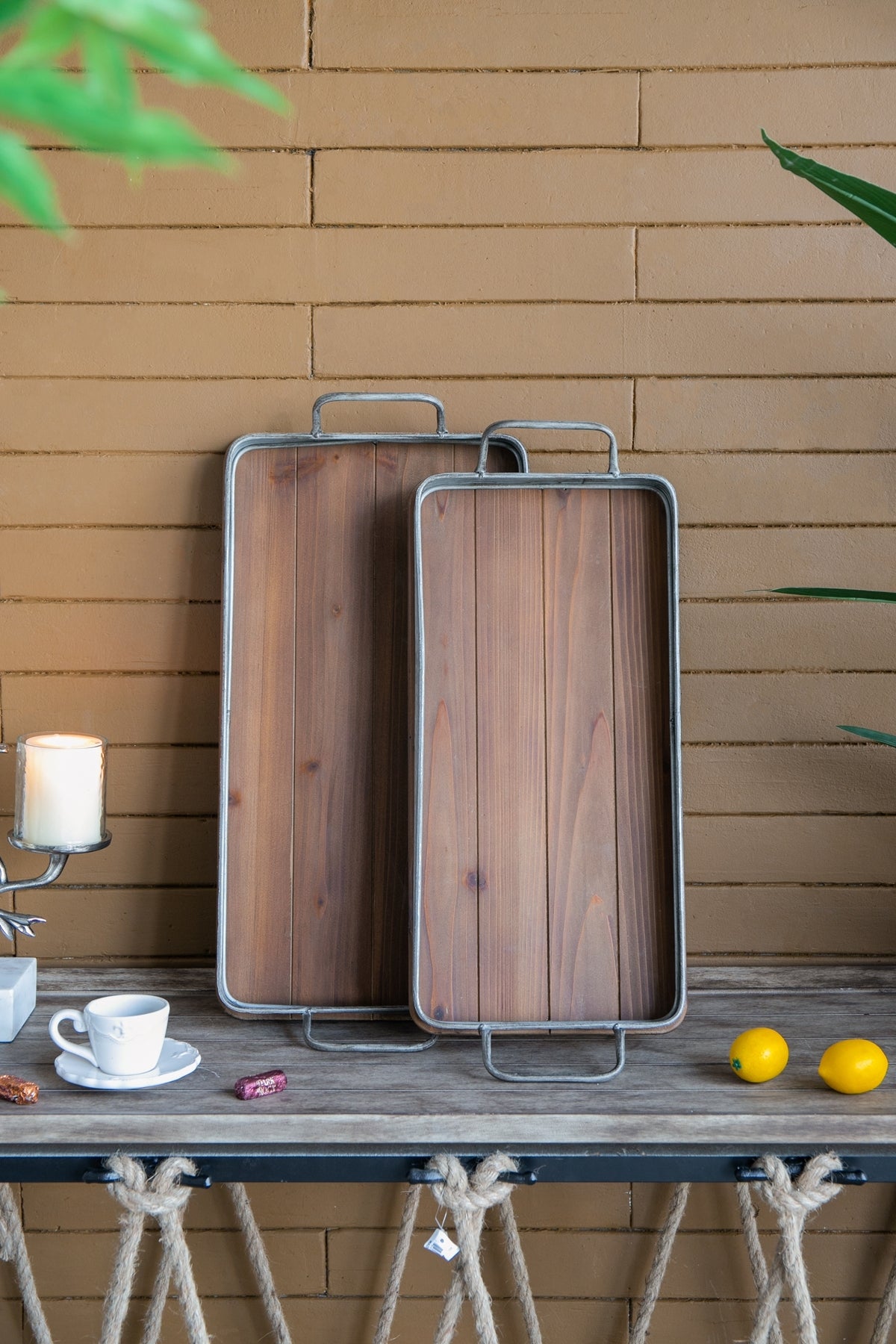 Rustic Jarvis Decorative Wood Tray Set, 26x12.5x4" and 24.5x10.5x4