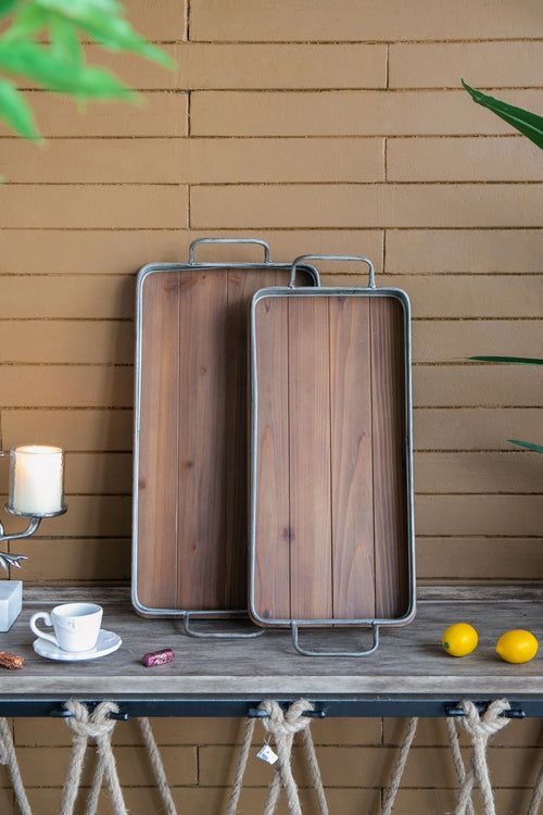 Rustic Jarvis Decorative Wood Tray Set, 26x12.5x4" and 24.5x10.5x4