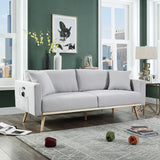 75"W Light Gray Linen Sofa with USB Charging Ports