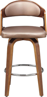 Mid-Century Counter Height Swivel Barstool Wood Faux Leather