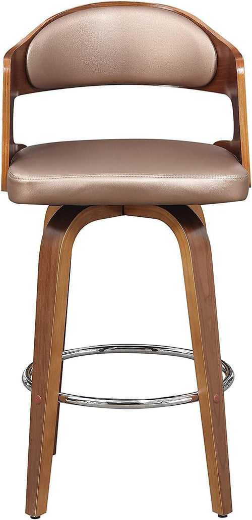 Mid-Century Counter Height Swivel Barstool Wood Faux Leather