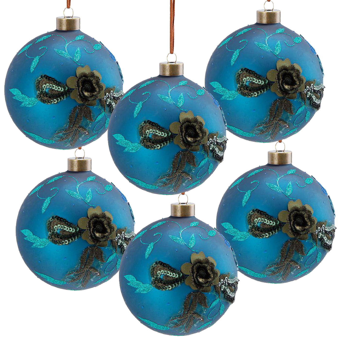 3.9" Glass Christmas Ball Ornaments Set of 6 Holiday Decorations