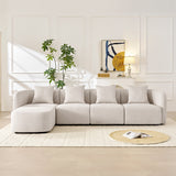 Sofa L-Shape Modular Velvet Beige 4-Seat Pocket Spring 118in