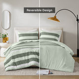 Comforter Set 3-Piece - Striped Textured Print, Sage, King/Cal King