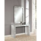 Mirrored Console Table - Faux Rhinestone Inlay - Sled Base - Assembled