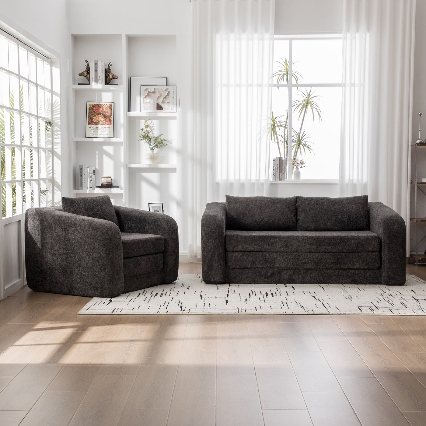 Sofa Bed Convertible Chenille Gray Queen Sleeper