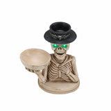 Halloween Skeleton Figurine with Storage Bowl & Candle Holder, Spooky Halloween