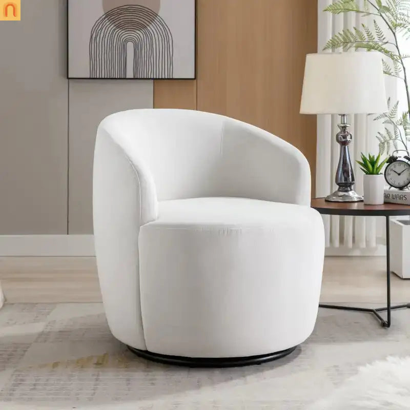 Accent Chair Barrel Swivel Velvet White 360 Degree 250 lb 25in