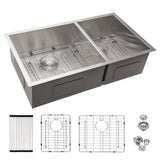 Brushed Nickel 32x18" Double Bowl Undermount Kitchen Sink 16G