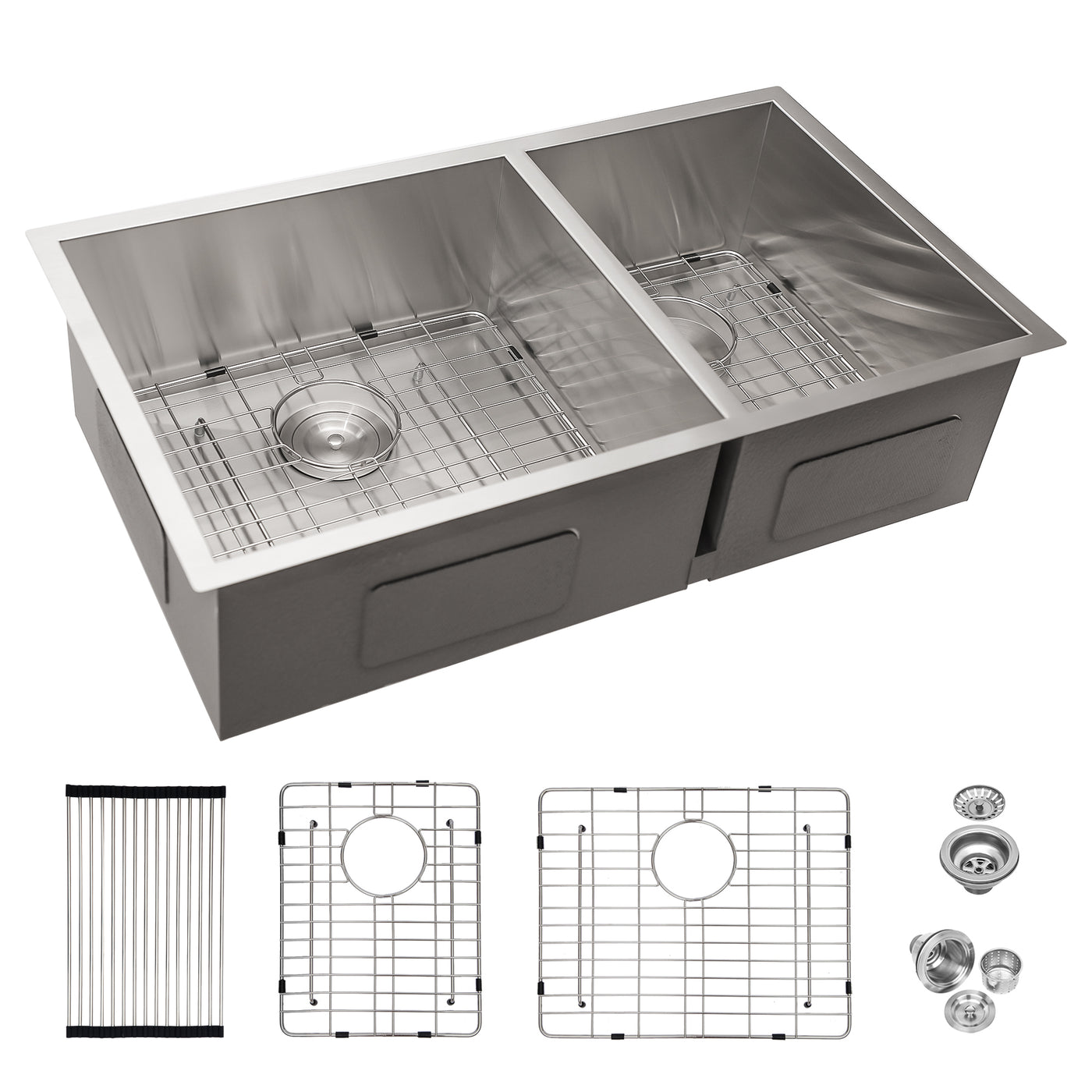 Brushed Nickel Undermount Double Bowl Kitchen Sink with 60/40 Design in 16
