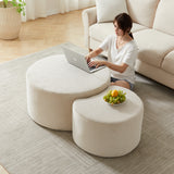 Round Corduroy Nesting Tables Set of 2 Beige
