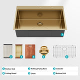 Gold Finish 36' Drop-in Kitchen Sink with Workstation Ledges - 16 Gauge T304 Sta