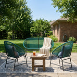 3-Piece Wicker Patio Chat Set Teal PE Rattan Iron Frame