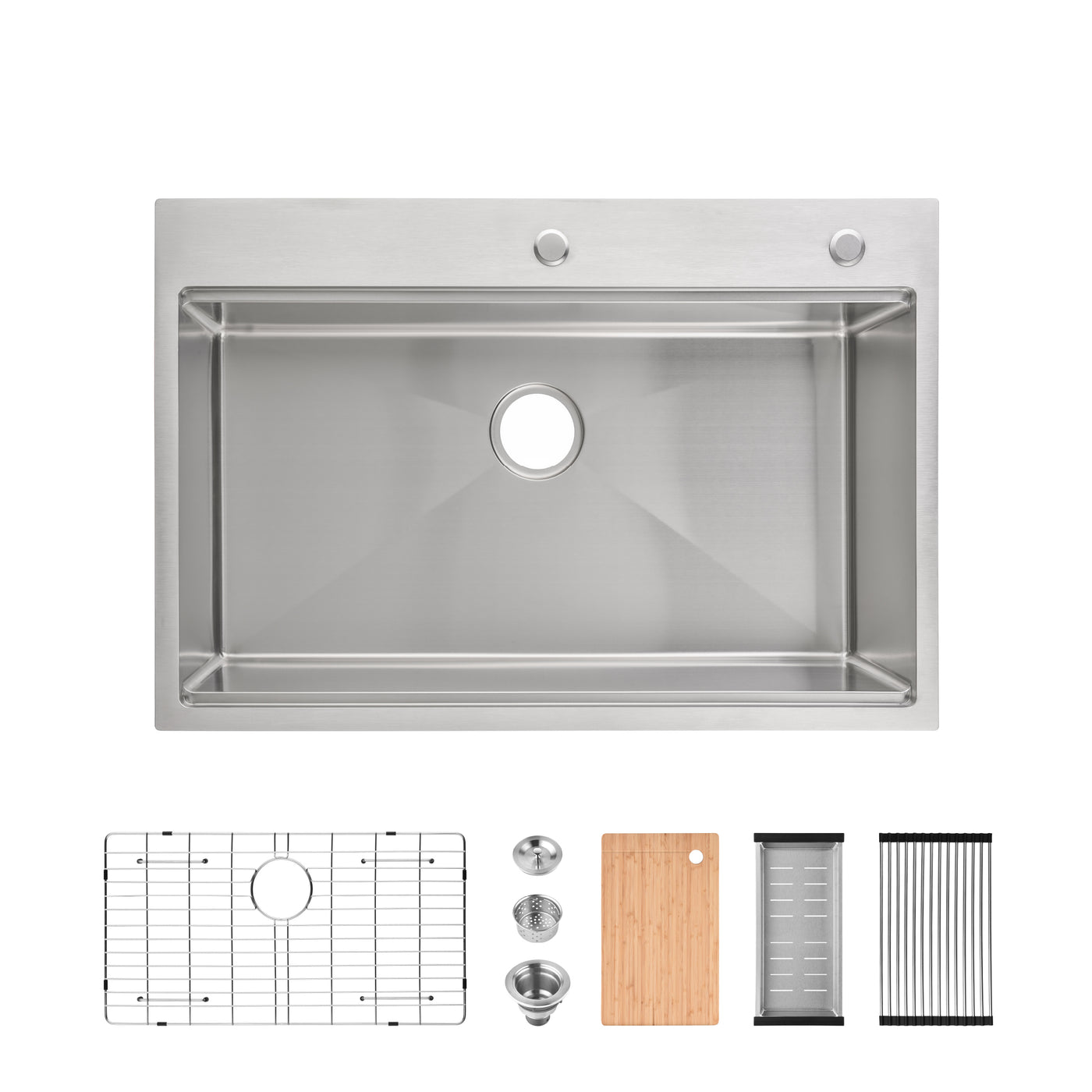 33x22 Single Bowl Stainless Steel Overmount Kitchen Sink Brushed