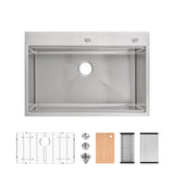 33x22 Single Bowl Stainless Steel Overmount Kitchen Sink Brushed