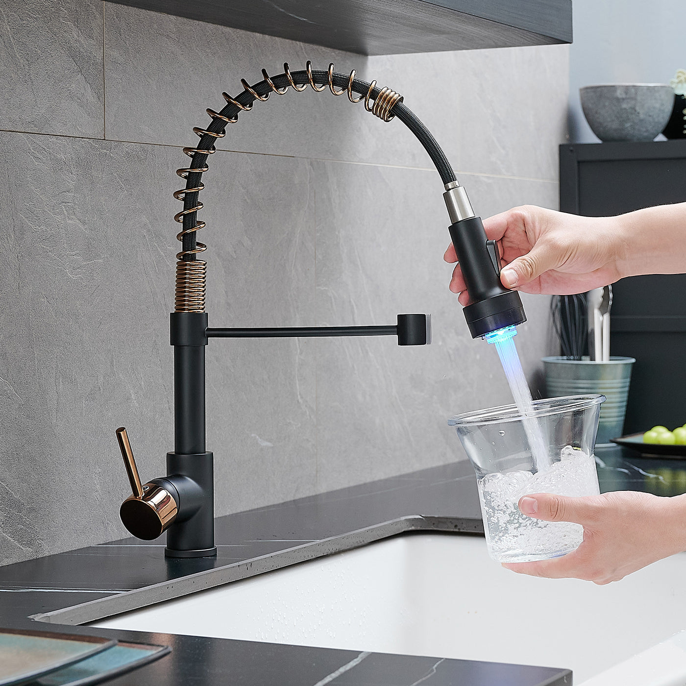 LED Commercial Kitchen Faucet Pull Down Sprayer Single Handle