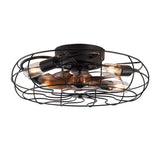19-inch black wrought-iron cage-style ceiling fan light, featuring remote