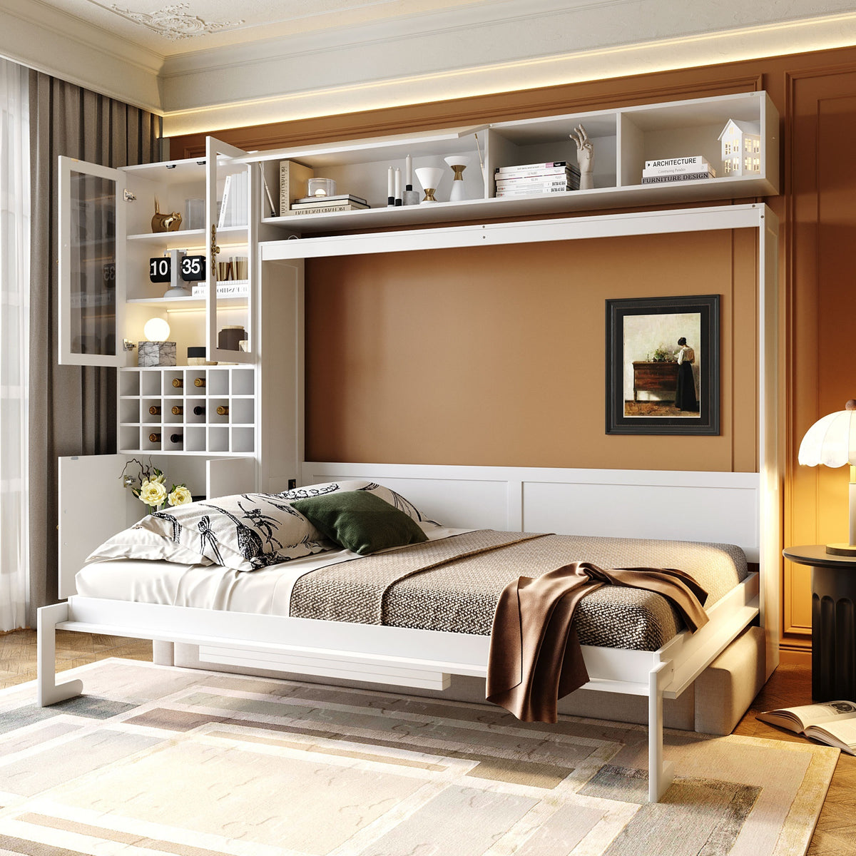 Queen Engineered Wood Murphy Bed Gray/White