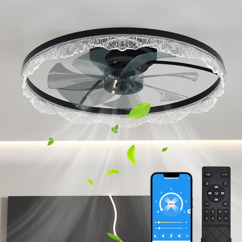 24' Decorative LED Ceiling Fan Light - Modern Flush Mount with Acrylic Ring