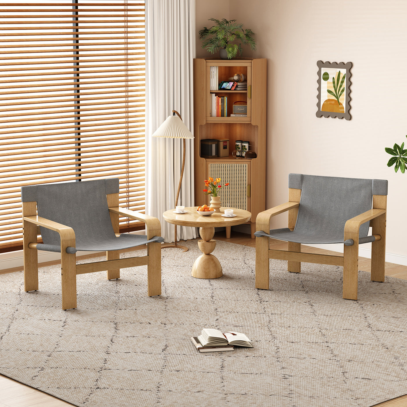Accent Chair Mid-Century Linen Dark Gray Oak Legs 30x25x30 In 250 LB