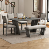 6-Piece Retro Dining Table Set for 6, 60' Wood Kitchen Table and Chairs Set of