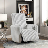 Gray Corduroy Swivel Glider Recliner with Pillows