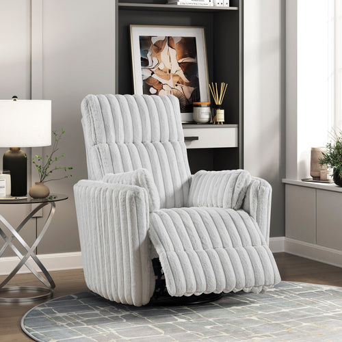 Gray Corduroy Swivel Glider Recliner with Pillows
