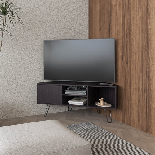 Lancaster Corner TV Stand with Open Shelves and Cabinet