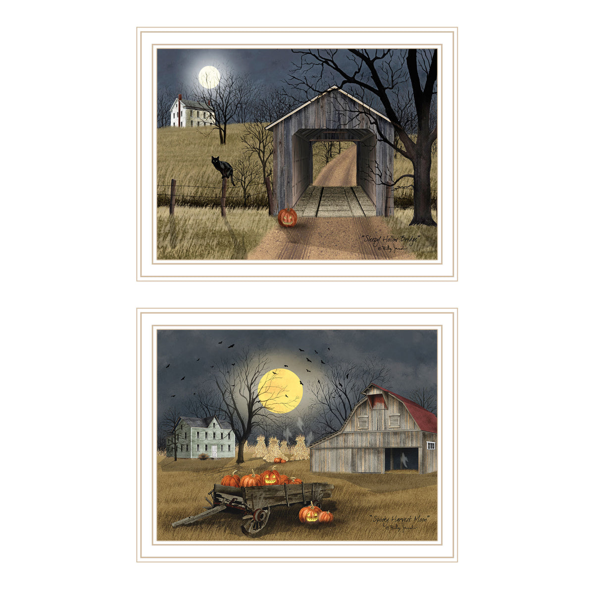 Trendy Decor 4U 2- Piece Vignette Halloween Season in the Country White Framed W
