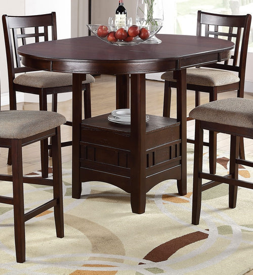 Counter Height Round Dining Table with Shelf - Dark Rosy Brown