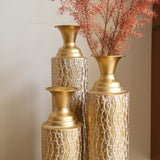 Set of 3 Gold Distressed Metal Vases with Vine Pattern 34