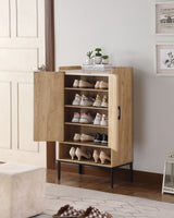 Shoe Cabinet with Rattan Doors, 5-Tier Shoe Storage Cabinet with Open Shelves