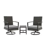 Outdoor Bistro Set Rattan Swivel Rocker Gray 3 Piece with Side Table