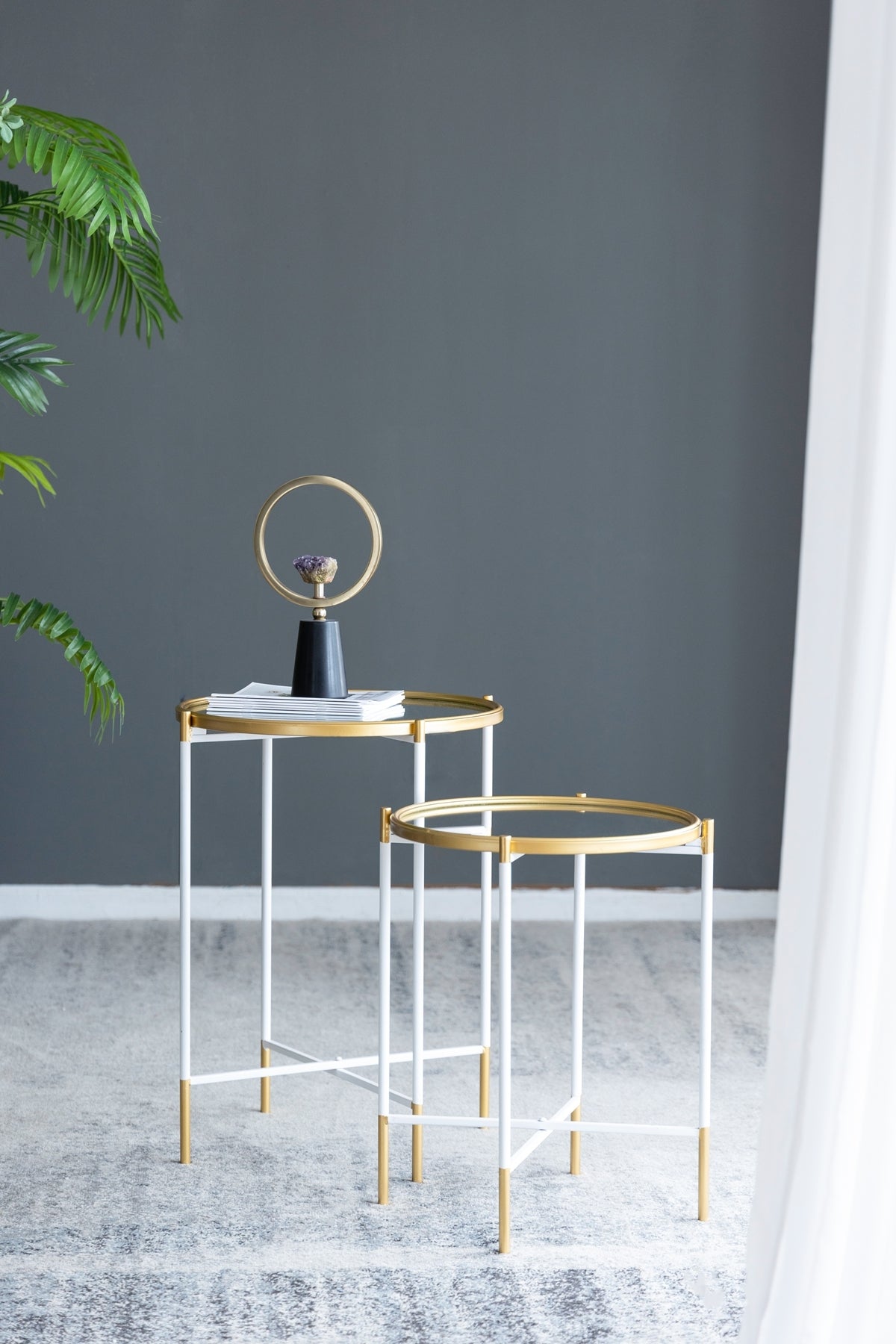 Mirrored Top Side Table Set of 2, 18x23.5" and 16x20