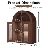 Wall Mounted Arched Glass Door Cabinet with Light and Shelves
