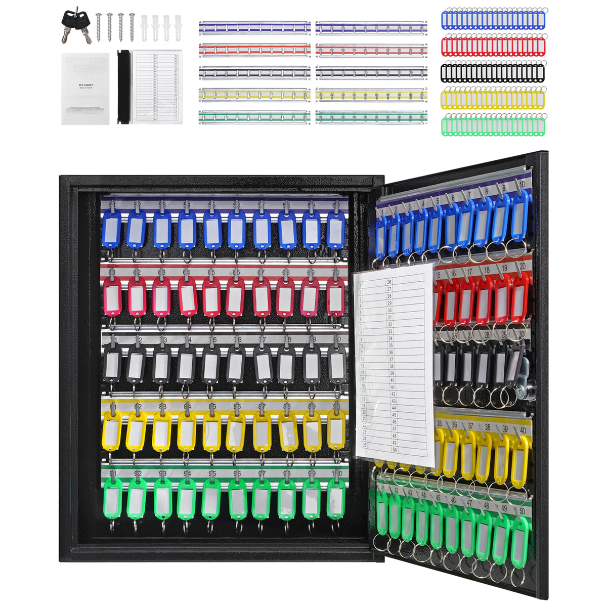 100-Key Cabinet, Key Lock Box with Adjustable Racks