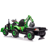 24V Kids Ride-On Electric Tractor Toy with 4-in-1 Construction Attachments (Exca